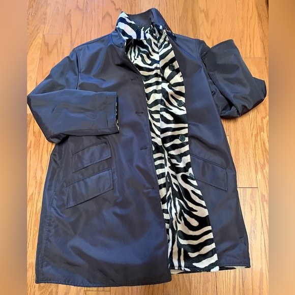 Women’s Large Anne Klein II Reversible Brown Shell/Faux Fur Zebra Stripe Coat - Picture 10 of 16